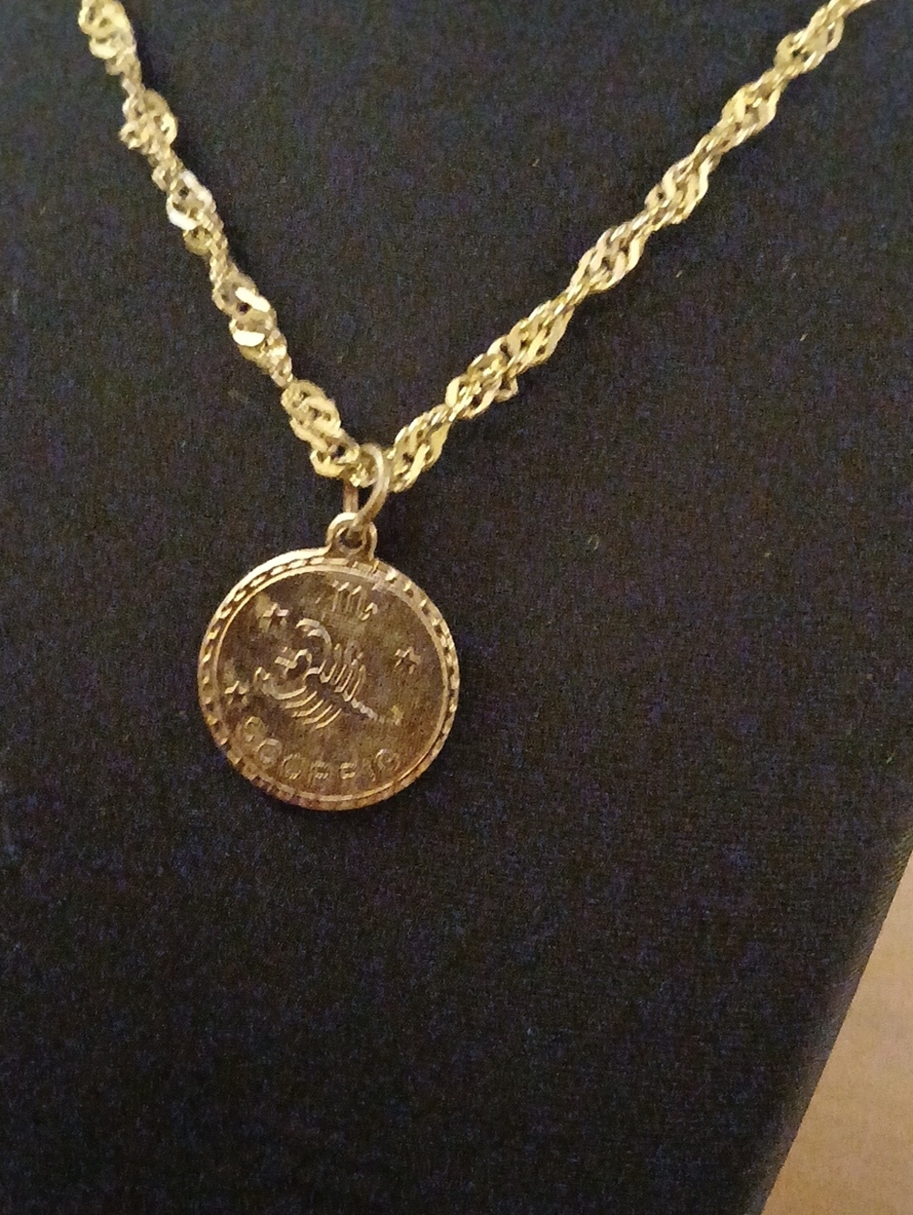 Vintage Scorpio Gold Tone Astrology  Coin Pendant Necklace -  22"